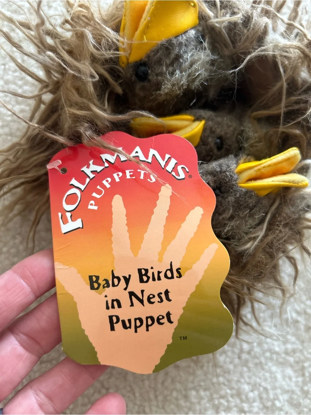 Folkmanis Funny Bird Puppet & Baby Birds In Nest Puppet Retired NWT